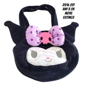 Kuromi Bag Pink Black Purple Bow Sanrio Handbag Plush Kawaii Purse Carryall